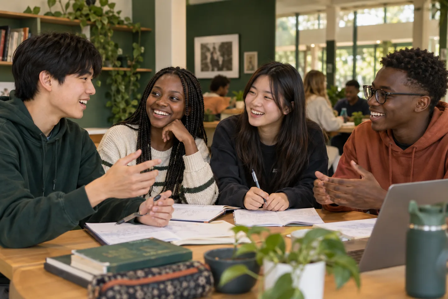 Students sharing ideas and conversation across languages and cultures